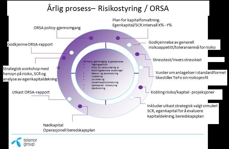 Figuren nedenfor viser saker som årlig vurderes av styret: Sammenheng mellom solvenskapital og valg av forretningsmessig strategi Overordnet risikoappetitt og samlet risikotoleranse er basert på