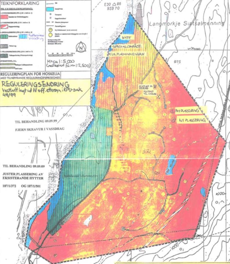 Planstatus Området er regulert gjennom reguleringsplan for Hoskelia, vedtatt 23.03.99. Planen omfatter bl.a. område for fritidsbebyggelse, veger og kulturminner. Planområdet er i dag ferdig utbygd.