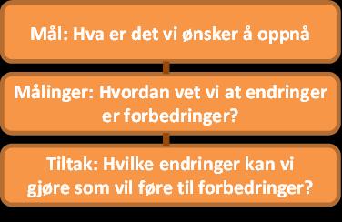 Forbedringsmodellen Gjentatte tester av de identifiserte tiltakene er nødvendig for å lykkes i forbedringsarbeidet. Ved hjelp av testing i liten skala finner man løsninger tilpasset lokale forhold.