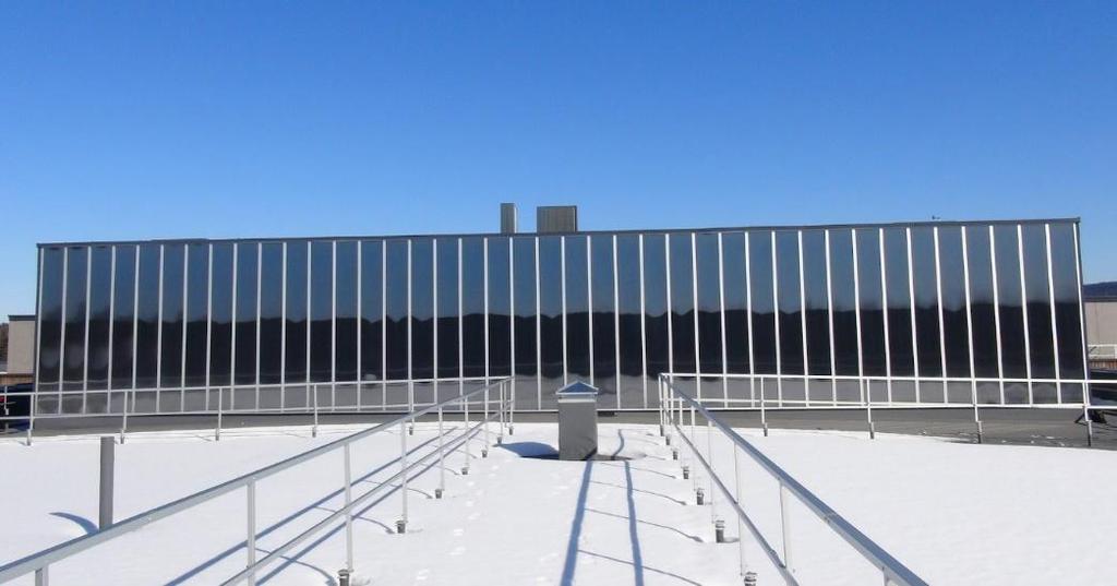 Figur 4; Eksempel skolebygg på Bjørkelangen- aventa Solar Solfangere kan plasseres på tak og vegger både på stativ og integrert i fasade, samt på bakken.