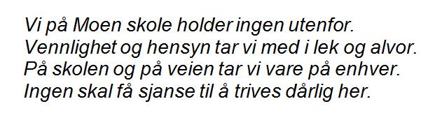 Vi tar vare på hverandre og gjør hyggelige ting sammen 34-44 Mål Innhold Felles innhold 34: Jeg hilser på alle på skolen på en hyggelig måte 35: Jeg sier minst en hyggelig ting til LPèn min hver dag