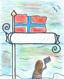 DET GÅR ET FESTTOG GJENNOM LANDET Det går et festtog gjennom landet! I by og dal, ved fjell og fjord. Vi svinger flagget stolt for Norge, med hurrarop ifra syd og til nord. Refreng: Hurra!