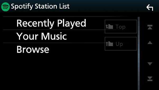 APPS Android Auto /Apple CarPlay 3 Betjeningstaster [ ] : Viser menyskjermbildet [ ] : Ny radiostasjon som er relatert til artisten som spilles av for øyeblikket blir valgt og avspillingen starter.