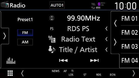 Radio Radio Grunnleggende radiofunksjoner De fleste funksjonene kan styres fra kildens skjermbilde for styring. For å høre på radiokilden, trykk på [Radio]-ikonet på skjermbildet for valg av kilde.