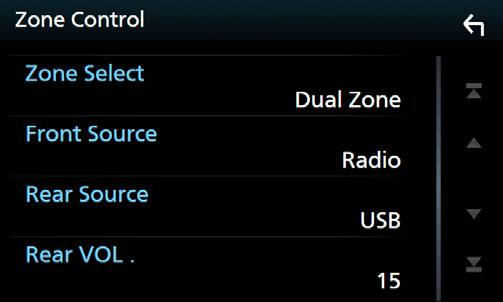 Lydkontroll Sonekontroll Du kan velge ulike kilder for fremre og bakre posisjon i kjøretøyet. 1 Trykk på [MENU]-tasten. hhoppsprettmenyen vises. 2 Trykk [Audio]. hhlydskjermbildet vises.