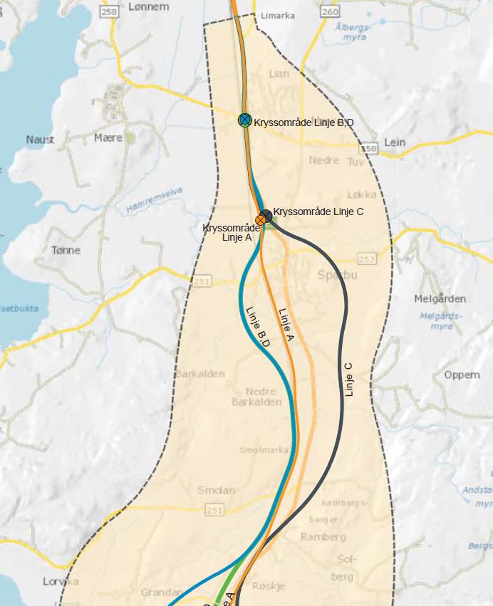 Figur 2: Alternative linjeføringer for ny E6 i Steinkjer kommune Konsekvenser av planforslaget Forskrift om konsekvensutredninger av 1.