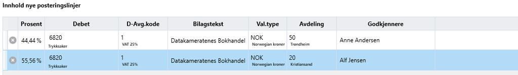 Skjermbildet for maler viser hvordan din mal kunne se ut, med info du har lagt inn på ditt bilag. Du kan endre det hvis du vil.