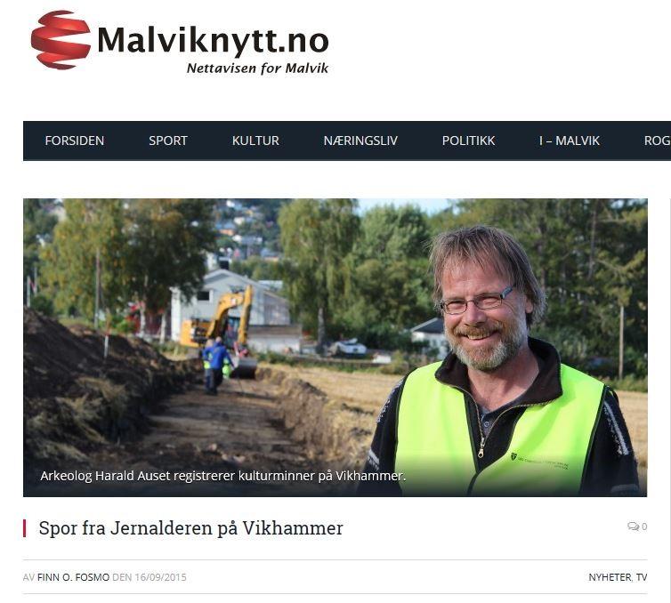 Medieoppslag 16. september: http://malviknytt.no/2015/09/16/spor-fra-jernalderen-pavikhammer/ 33. Utsnitt av nettartikkel i Malviknytt, skrevet av Finn O.