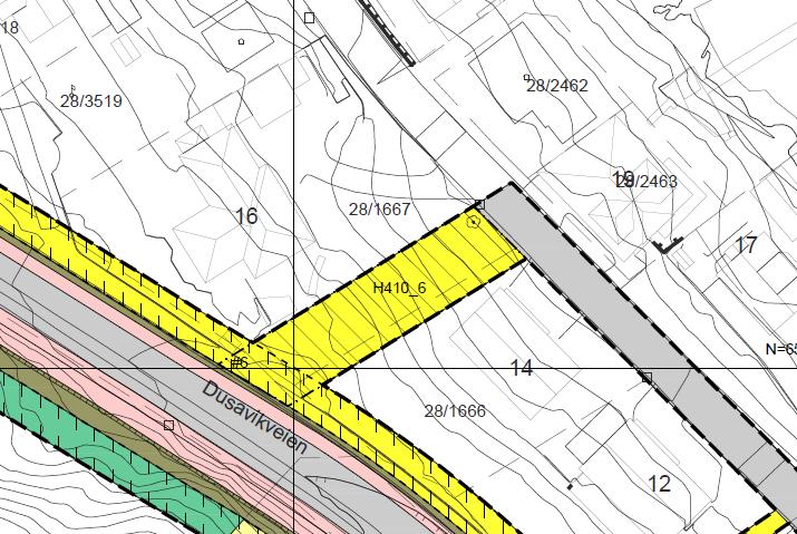 har gjennomført nye vurderinger av dette, og har besluttet å dimensjonere for planlagt skiltet fartsgrense. Det er derfor dimensjonert for 40 km/t i Dusavikveien.