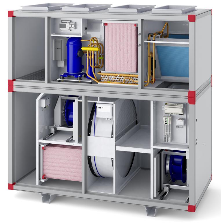 Den integrerte kjøle/varmepumpen ThermoCooler HP (kode TTC) fås som tilvalg for Envistar Top aggregat med rotorerende gjenvinner.