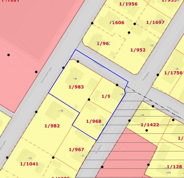 2 Hensikten med planarbeidet Formålet med planen er å fortette eiendommene Dronningens gate 66, Skolegata 27 og Skolegata 29.