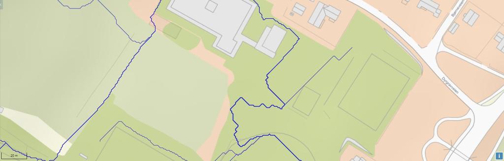 Vannforsyningen ligger i trykksone «Skavanger» som har en trykkhøyde på ca. 225moh. 2.2 Flom Figur 6. Eksisterende dreneringslinje (flomvei) i området.