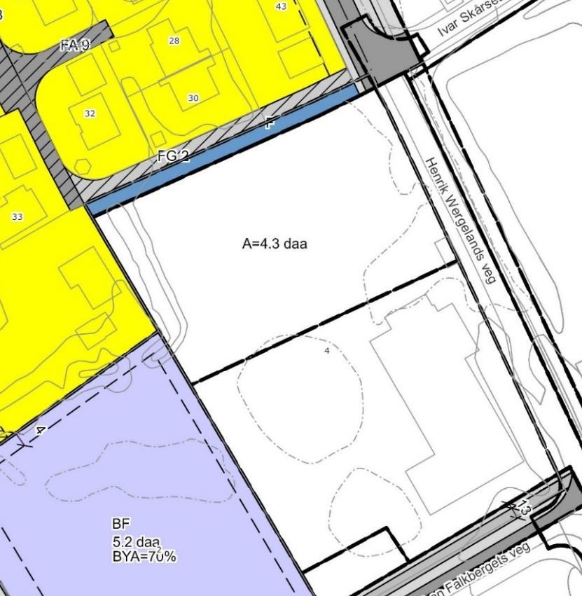 Utsnitt av planområdet med tilgrensende planer Nordligste del av planområdet med en bredde på ca. 4m inngår i reguleringslan for Hanstad, omr. Mellom rv.