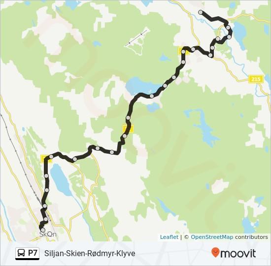 Retning: Siljan 24 stopp VIS LINJERUTETABELL Skien Terminal Landmannstorget Torggata 14, Porsgrunn/Skien P7 buss Rutetabell Siljan Rutetidtabell Mandag Tirsdag Onsdag Liegata Cappelens gate 10,