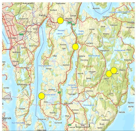 Besøkte lokaliteter med UTM referanser 5 mulige gode mosesteder som ikke var kartlagt tidligere, ble plukket ut.