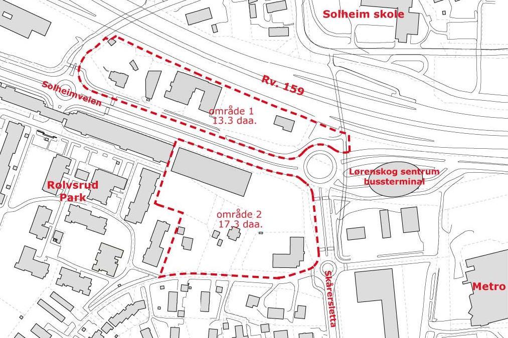 Lørenskog sentrum vest Trafikkanalyse Side 5 Området er bebygd med to forretningsbygg, Globusgården i Astrids vei 1 og RA-GLA-senteret i Astrids vei 3.