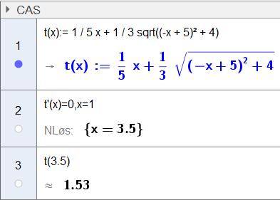 Oppgve 3 PB = x BH er gitt v pytgorssetningen: BH = BC + CH = (5 x ) + Smmenhengen mellom strekning, frt og tid er gitt v s= vt t= s.