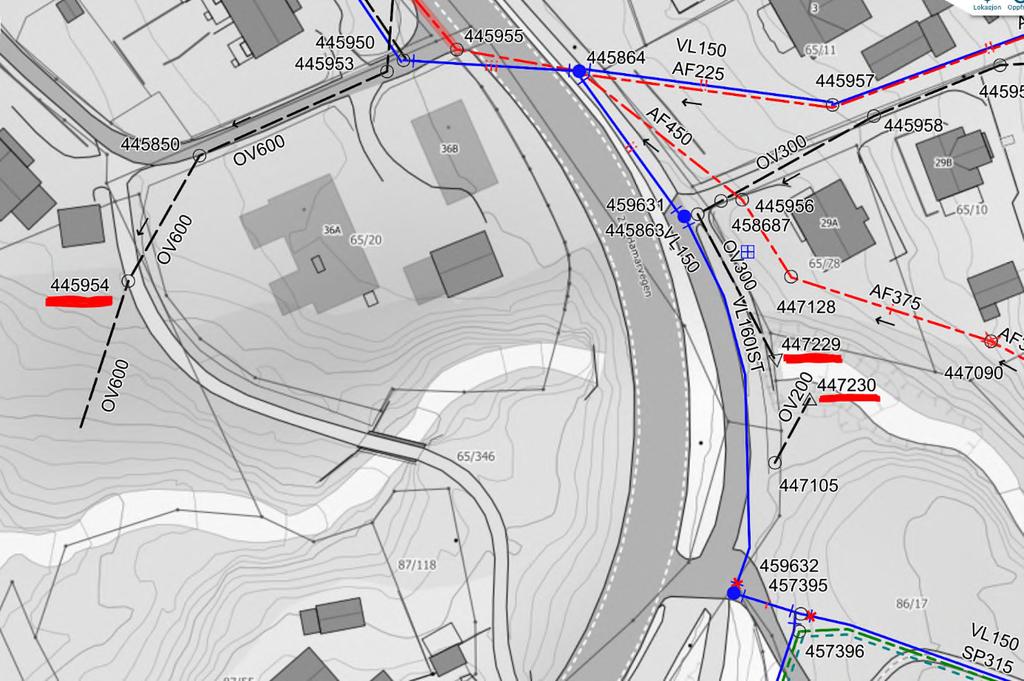 2.5 Hamarvegen (pkt. D) og nedstrøms Ved bru i Hamarvegen er det ledet 2 mindre OV-ledninger ut i Åretta, kfr. Figur 20 (nr. 447229 og 447230).
