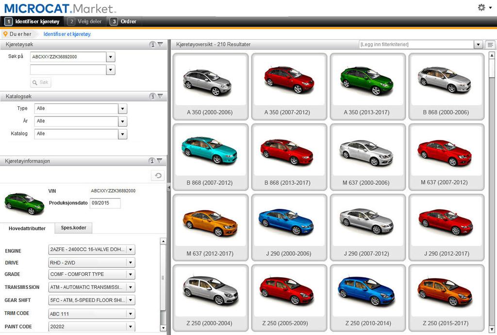 IDENTIFISER KJØRETØY Microcat Market er det ultimate internettbaserte delesystemet. Ta en titt på de viktigste skjermene for å komme i gang.