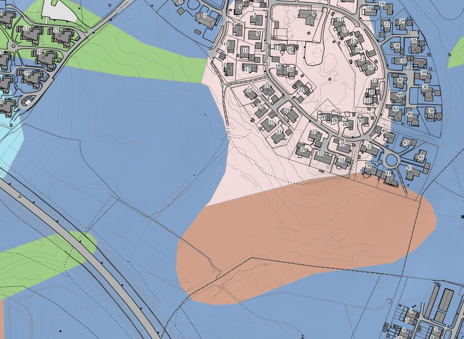 Figur 3: Utsnitt fra kvartærgeologisk kart (NGU.no) Området ligger ikke i, eller i umiddelbar nærhet av tidligere kartlagte faresoner for kvikkleire ifølge kart i fra NVE Atlas.