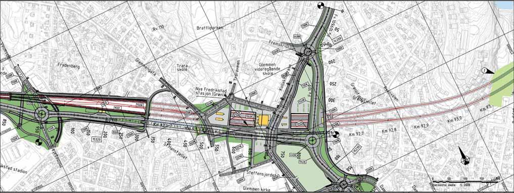 GRØNLI - FREDRIKSTAD STASJON Alternativ 6b+2 Tegnforklaring Merknader Utsnitt fra