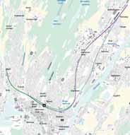 Rett sør for Svaneveien dreier jernbanelinja østover, krysser over Svaneveien og går inn på eksisterende jernbanelinje omtrent ved Hans Nielsens Hauges