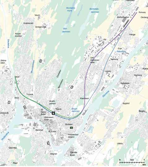 BANEALTERNATIV Seut-Rolvsøy Det er utredet fire banealternativer, hvorav to alternativer på strekningen Seut-Kiæråsen og to alternativer fra Kiæråsen til Rolvsøy godsterminal.
