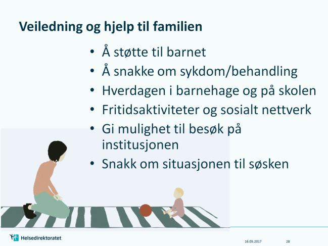 Veiledning og hjelp til familien er et eget underkapittel om barn som pårørende.