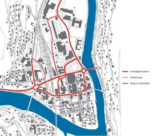 Innenfor planområdet er bytorg/gågate i Johan Nygårds gate, byparken og elveparken vist som prioriterte byrom, samt p-plassen ved Amfi og området ved