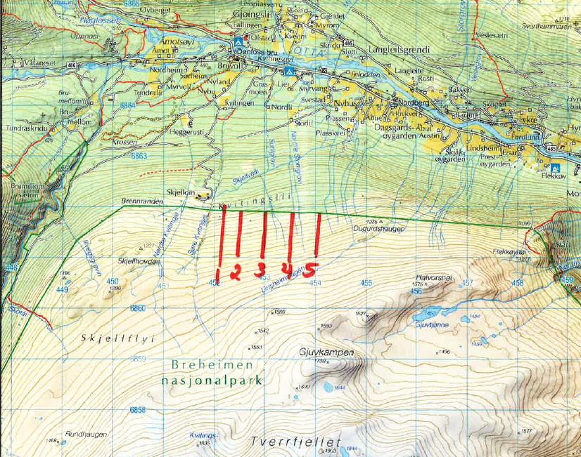 1. Lia aust for Sota sæter, avgrensa til området mellom Tverråe og Rundhaugen opp mot Sotflye 2. Skjellom, området mellom søre Kvittingje og Dugurdshaugen 3.