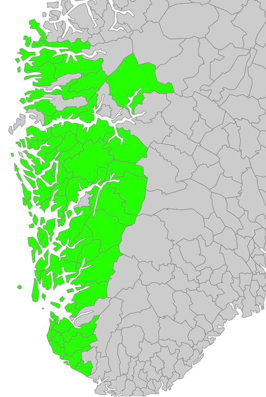 Hordaland Bergen Etne Sveio Bømlo Stord Fitjar Tysnes Kvinnherad Odda Ullensvang Eidfjord Ulvik Granvin Voss Kvam Fusa Samnanger Os (Hord.