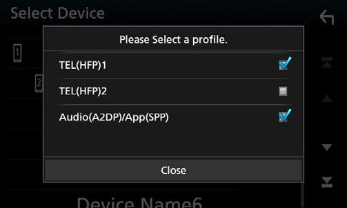 Bluetooth-styring 2 Trykk på navnet på den enheten du vil koble til. Slette den registrerte Bluetoothenheten Trykk [Delete]. hhskjermbildet for profilvalg vises.