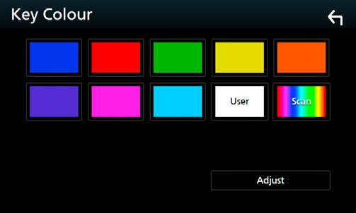 Konfigurere ÑÑBrukertilpasse tastfarge Du kan angi belysningsfarger på taster. Trykk på [Key Colour] på visningsskjermbildet. 2 Trykk på ønsket farge.
