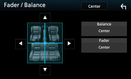 4 Still inn hvert alternativ som følger. 4 Trykk på skjermen og sett grafisk equalizer etter ønske. 70 [Fader / Balance] Juster volumbalansen for det berørte området.