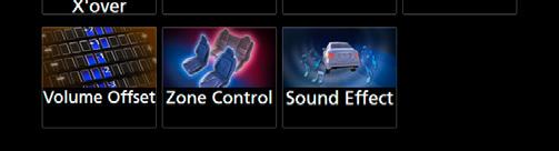 Lydkontroll Sonekontroll Du kan velge ulike kilder for fremre og bakre posisjon i kjøretøyet. Trykk på [MENU]-tasten. Trykk på [ ]-tasten. Trykk på volumknappen. hhoppsprettmenyen vises.
