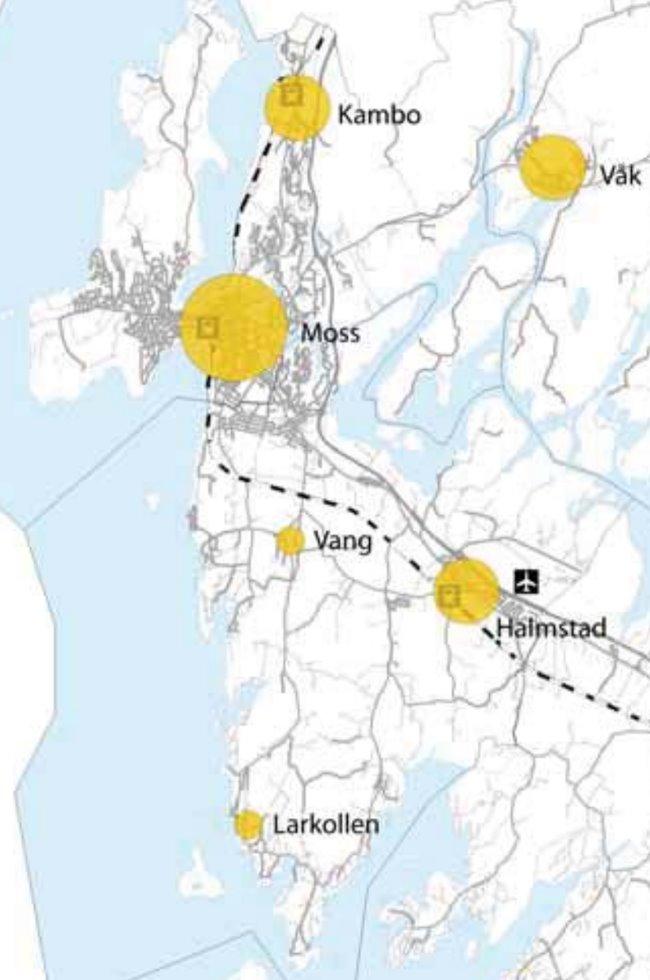 Senterstrukturen videreføres - Moss byområde som kommunesenter - høy