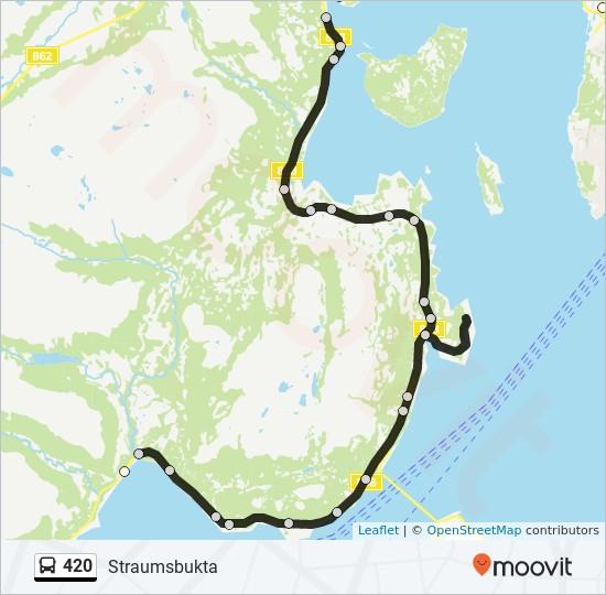 Retning: Straumsbukta 36 stopp VIS LINJERUTETABELL 420 buss Rutetabell Straumsbukta Rutetidtabell Mandag Sjøgata S2 Sjøgata 33, Tromsø Skippergata Skippergata 18, Tromsø Giæverbukta 862, Tromsø