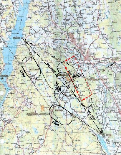 Kap: 1 Rev. dato: 2019-06-12 1.4.2 Flyplassinformasjon (Forts.) Innflygingskart - Område - Landingsrunde (Stiplet rød) NB.