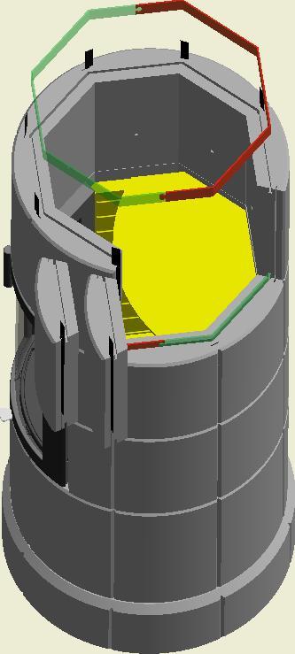 Fig. 11 - Seksjon 1 over dør 1. Monter 8 stk. std steiner (300 x 196 x 70), med miste avstand til tapphull vendt ned. 2.