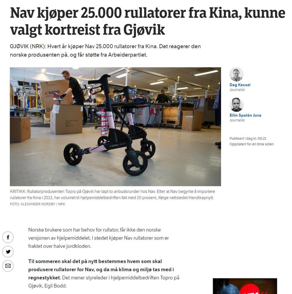 Klima og miljø vil bli viktig faktor i innkjøp fornybar vil gi konkurransefortrinn «I dag kjøper Nav rullatorer som