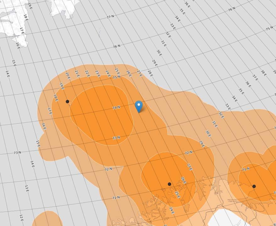 Blå markør er lokasjon for SPUTNIK.