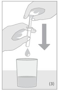 Tøm innholdet i sprøyten i et glass vann ved å trykke ned