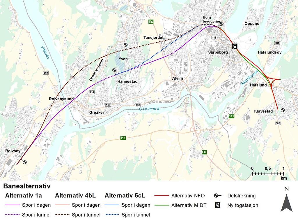 11 av 41 Figur 3-1: Alternativer på strekningen Rolvsøy Klavestad.