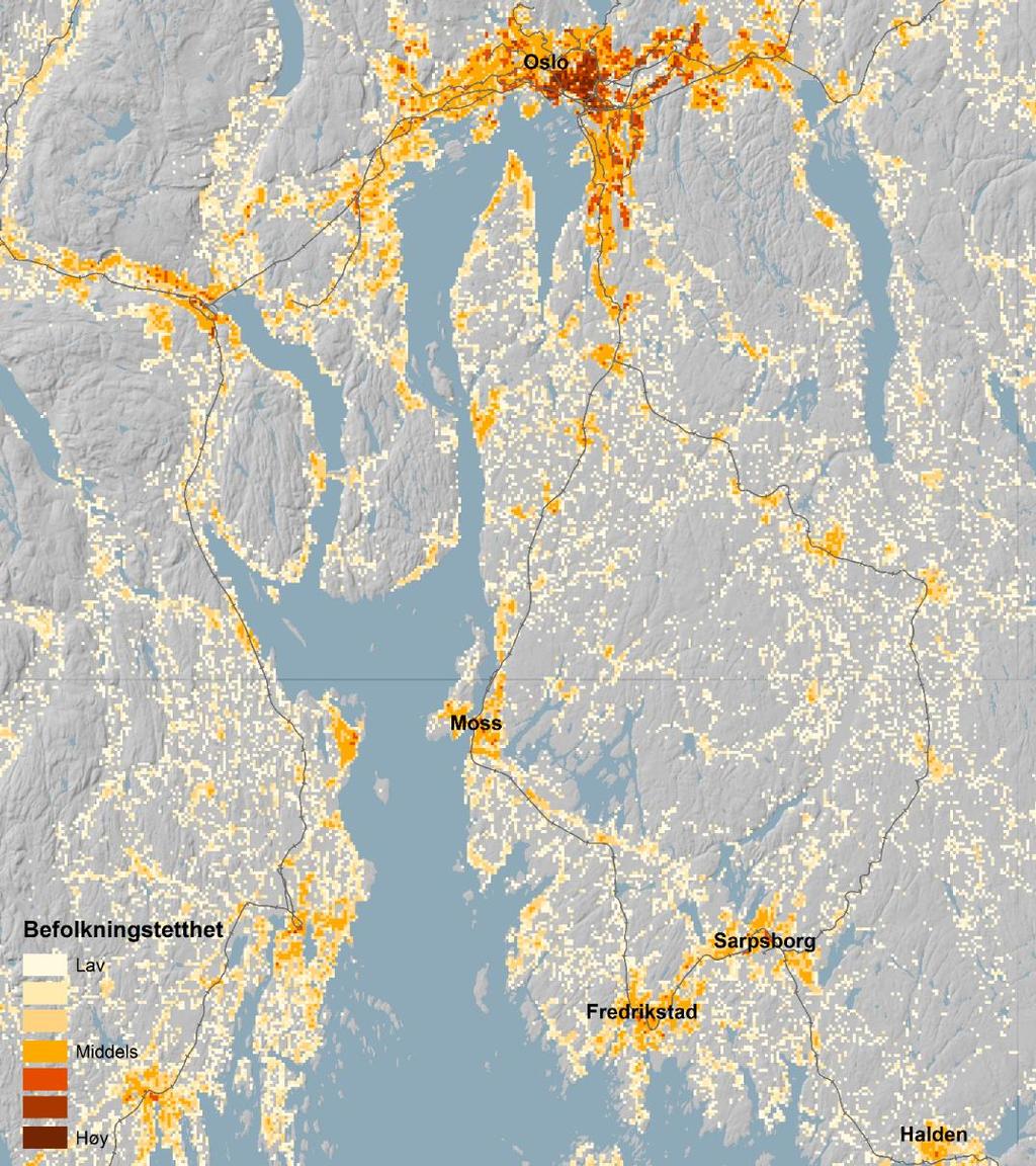 25 av 41 5 DAGENS SITUASJON 5.1 Influensområdet Området som analyseres er Nedre Glomma, som består av kommunene Fredrikstad og Sarpsborg, og så et større område som inkluderer Østfold, Oslo og Follo.