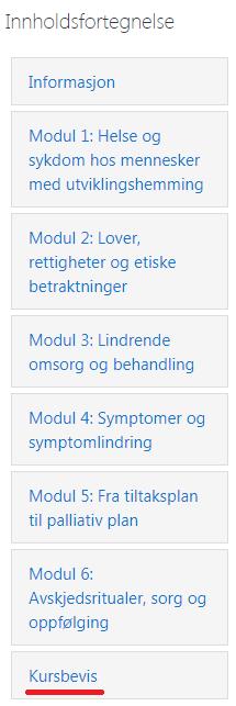 8. Kursbevis Etter du har gjennomført alle modulene kan du hente ut et kursbevis som du finner i høyremenyen.