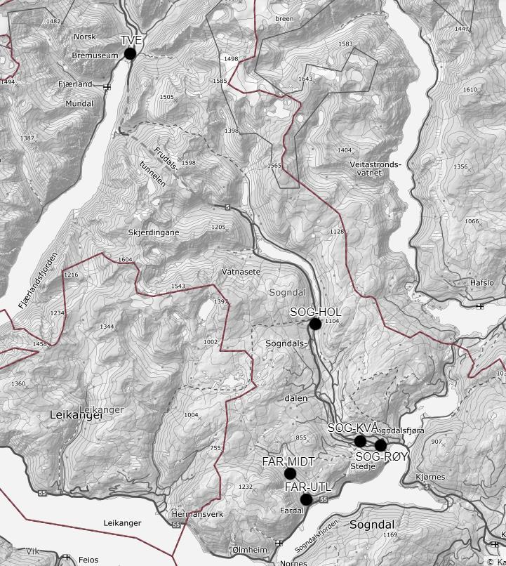 3.2 Sogndal kommune Det er tatt prøver fra seks stasjoner i Sogndal kommune (figur 3).