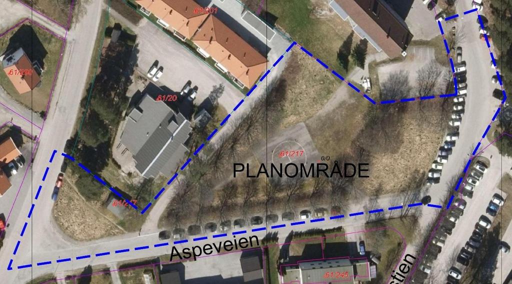 16 (41) ASPEVEIEN 1A Figur 10: Flyfoto som viser dagens arealbruk innenfor planområdet. Varslet plangrense vist med blå, stiplet strek. Omkringliggende arealer er også utbygd.