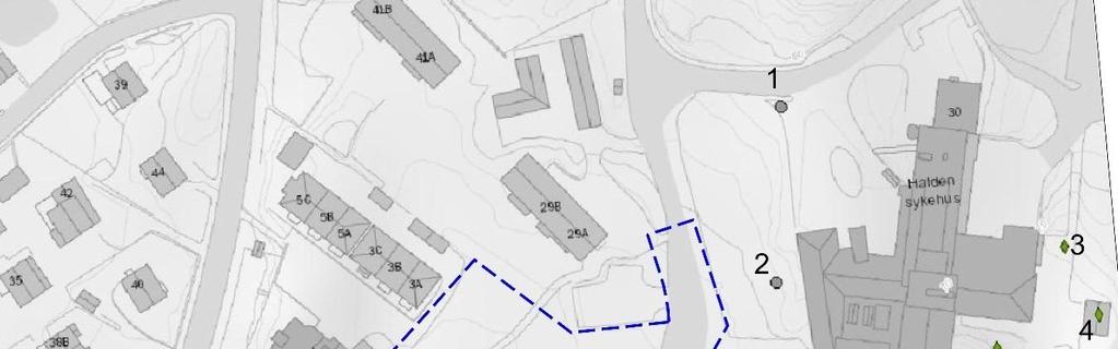 ASPEVEIEN 1A 23 (41) Figur 22: Utsnitt med registrerte arter. Varslet planområde vist med blå, stiplet strek. Det er registrert følgende arter (ref. nummer på kartutsnittet over): 1.