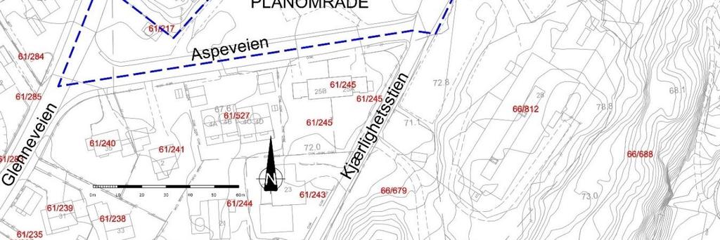 Helikopterlandingsplassen ligger omtrent midt i planområdet. Rundt landingsplassen er det åpne gressletter. Mot sør og vest er det allébeplantning langs Aspeveien og adkomstvegen i vest.