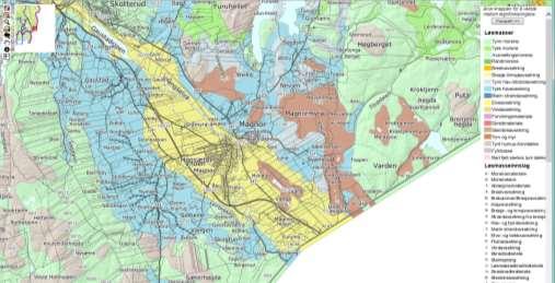 kommunedelplanen). Hovedbergarten i undergrunnen er diorittisk til granittisk gneis, migmatitt. Kartet over er hentet fra NGU s database for løsmasser.